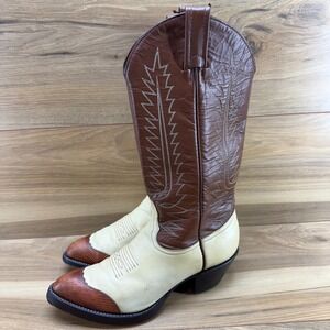 Tony Lama Vintage Wingtip Womens Boots 6 M Beige Brown Leather Western